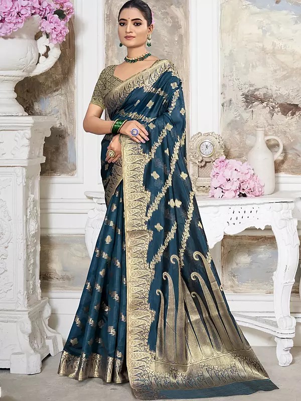 Paisleys Motifs Woven Work Festive Wear Silk Saree With Rich Pallu