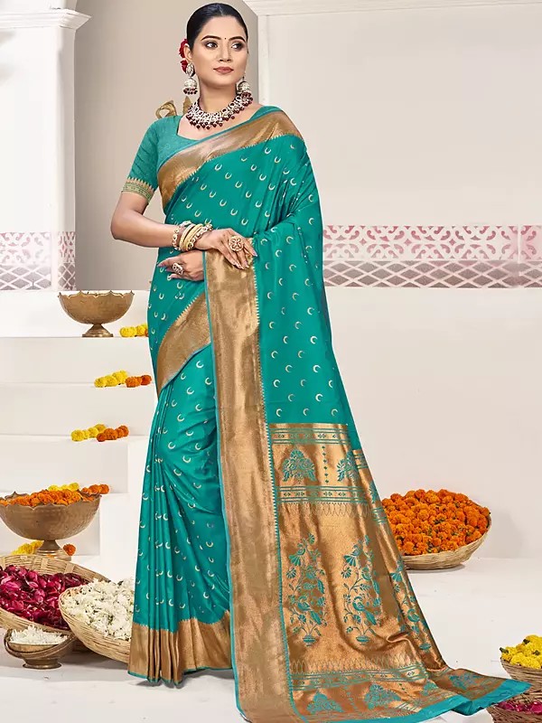 Wide Border Woven Work Festive Wear Silk Saree With Contrast Rich Pallu