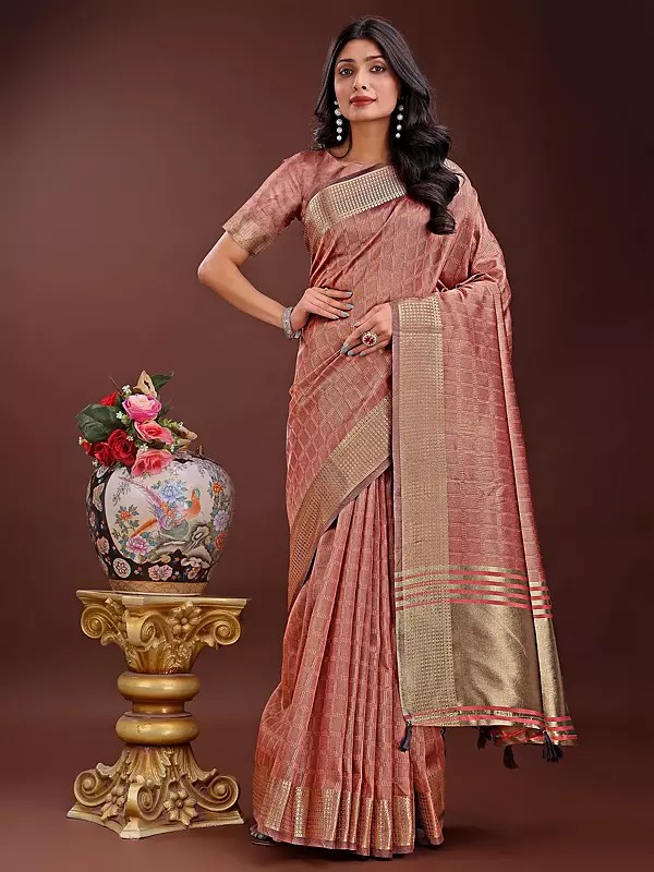 Attractive Check Pattern All Over Wedding Wear Organza Saree With Blouse