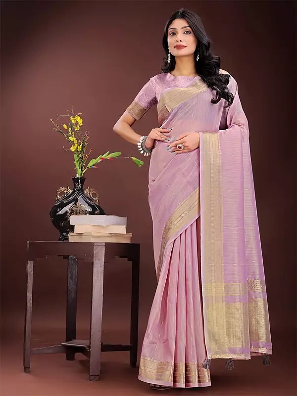 Contrast Border Stunning Festive Wear Organza Saree With Matching Blouse