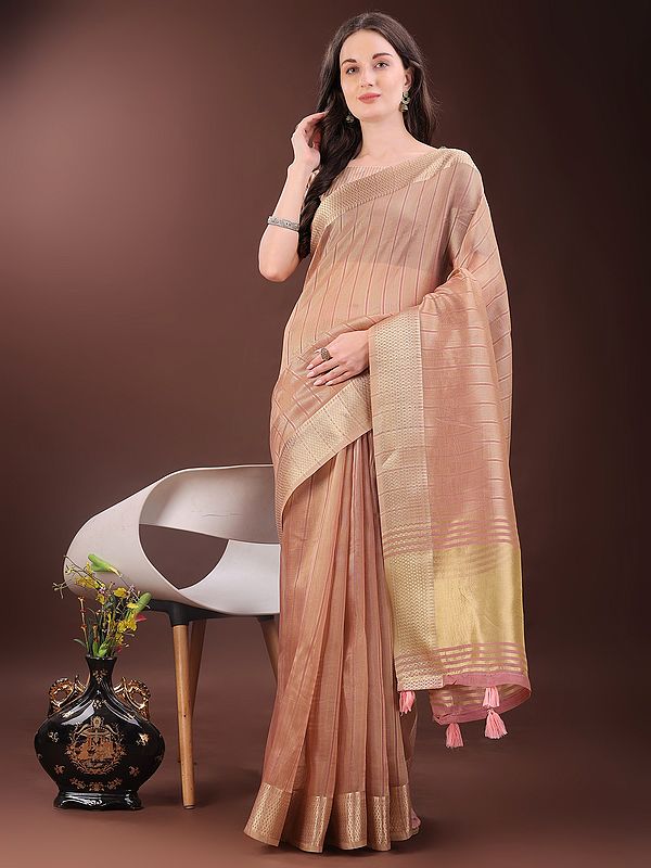 Weaving Work Elegant Casual Wear Organza Saree With Tassels Pallu