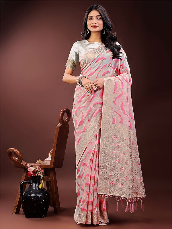 Linen Cotton Weaving Work Attractive Wedding Wear Saree With Rich Tassels Pallu