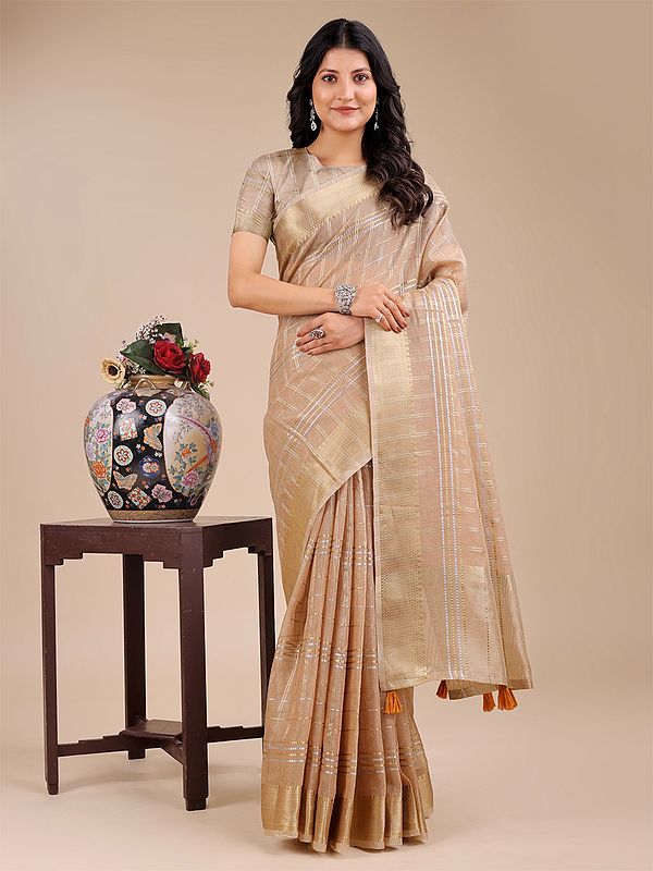 Check Pattern All Over Attractive Organza Party Wear Saree With Blouse