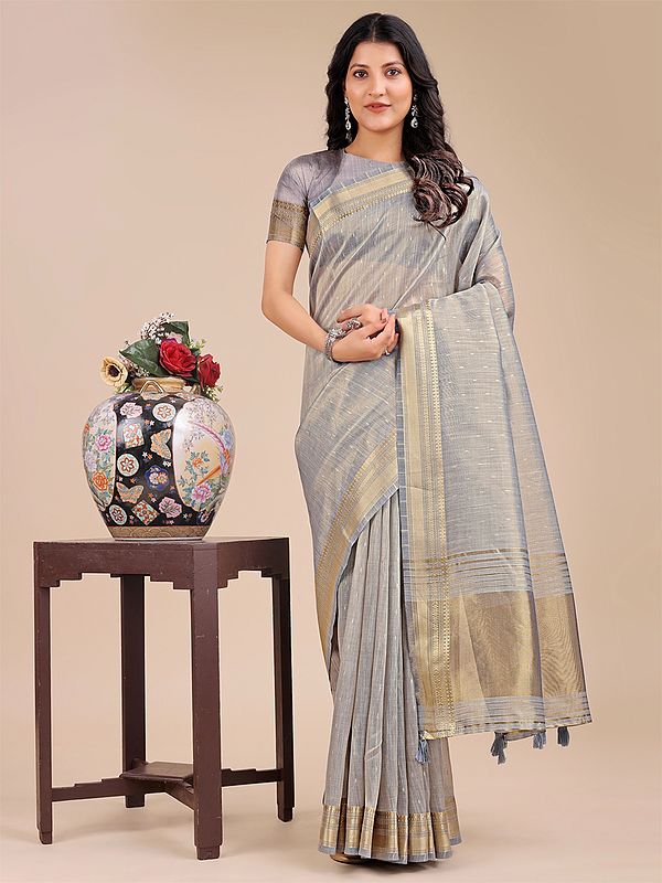 Attractive Weaving Work Organza Party Wear Saree With Rich Tassels Pallu