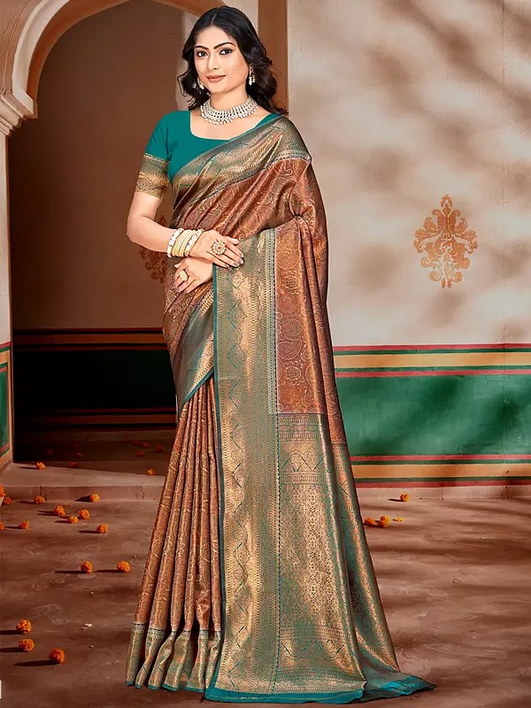 Paisley And Flower Pattern Silk Saree With Blouse For Wedding Occasion