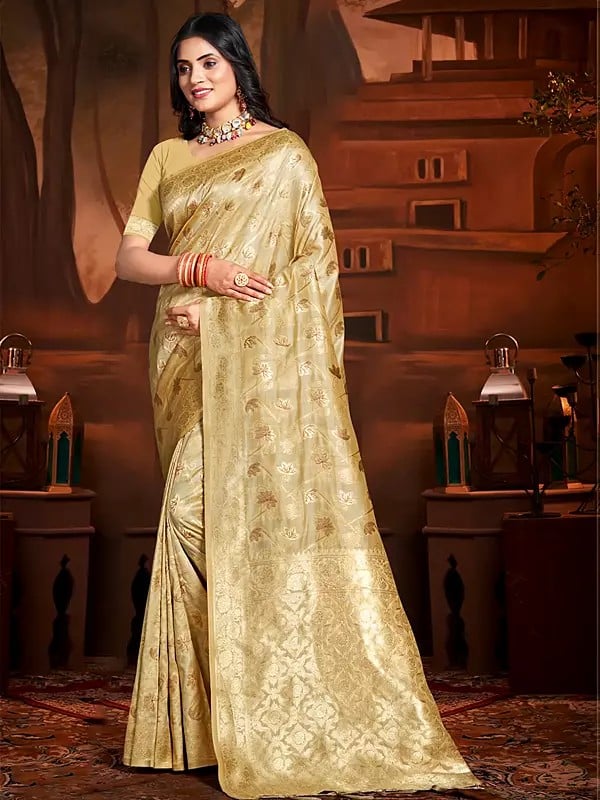 Designer Cotton Silk Zari Woven Saree With Blouse & Tassels Pallu For Casual Occasion