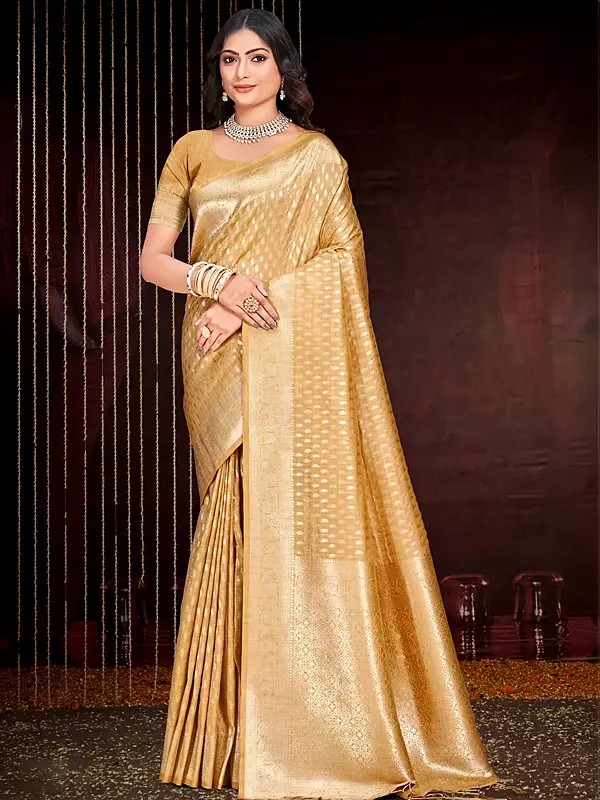 Cotton Silk Zari Woven Work Saree With Blouse & Tassels Pallu For Wedding Occasion