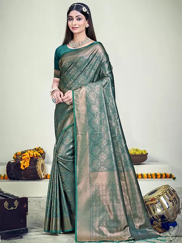 Banarasi Silk Woven Work Saree With Blouse & Tassels Pallu For Wedding Occasion