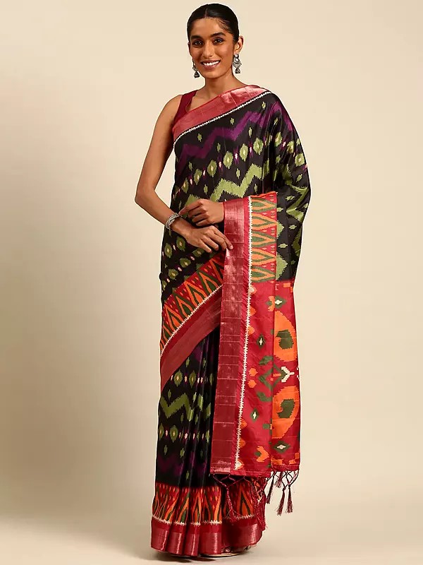 Thunder Cotton Zig Zag Pattern Digital Print Designer Saree With Blouse & Tassels Pallu