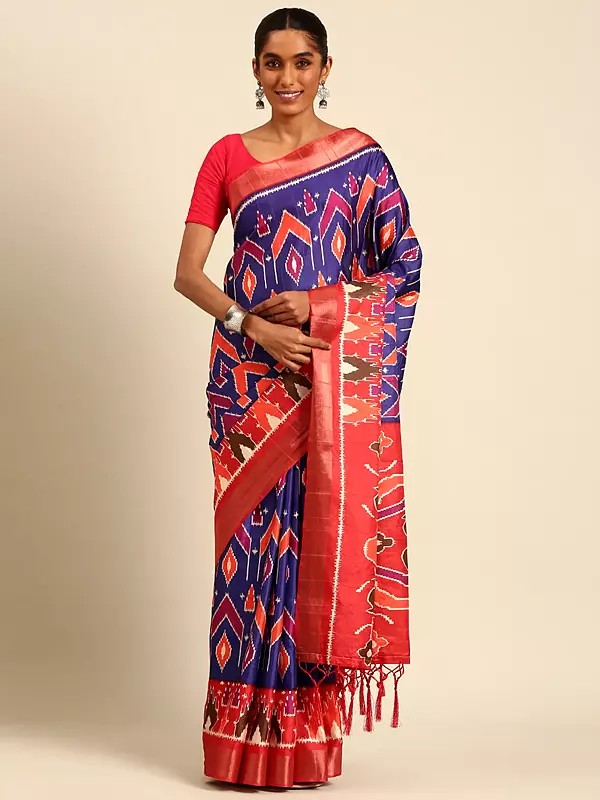 Purple-Haze Cotton Digital Print Designer Saree With Blouse & Tassels Pallu