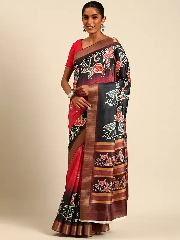 Designer Cotton Bird Digital Print Saree With Blouse For Wedding Occasion