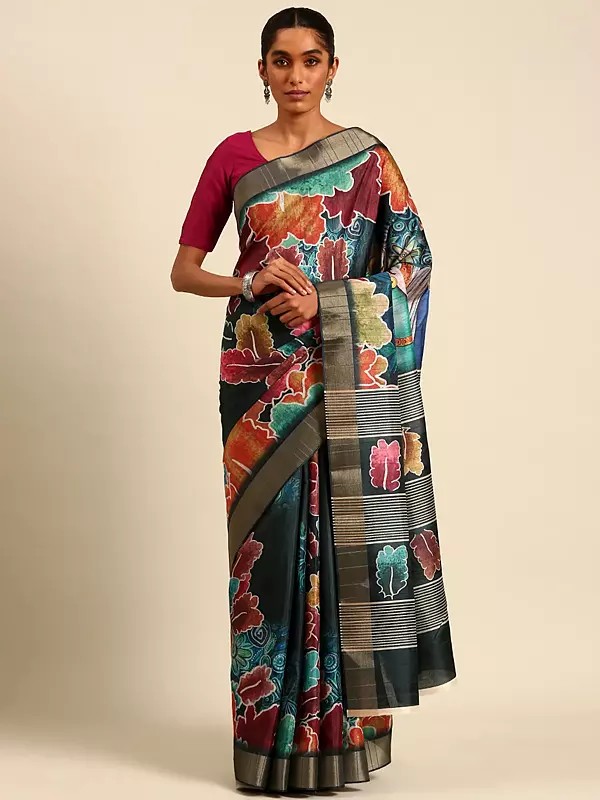 Multicolor Designer Cotton Digital Print Saree With Blouse For Casual Occasion