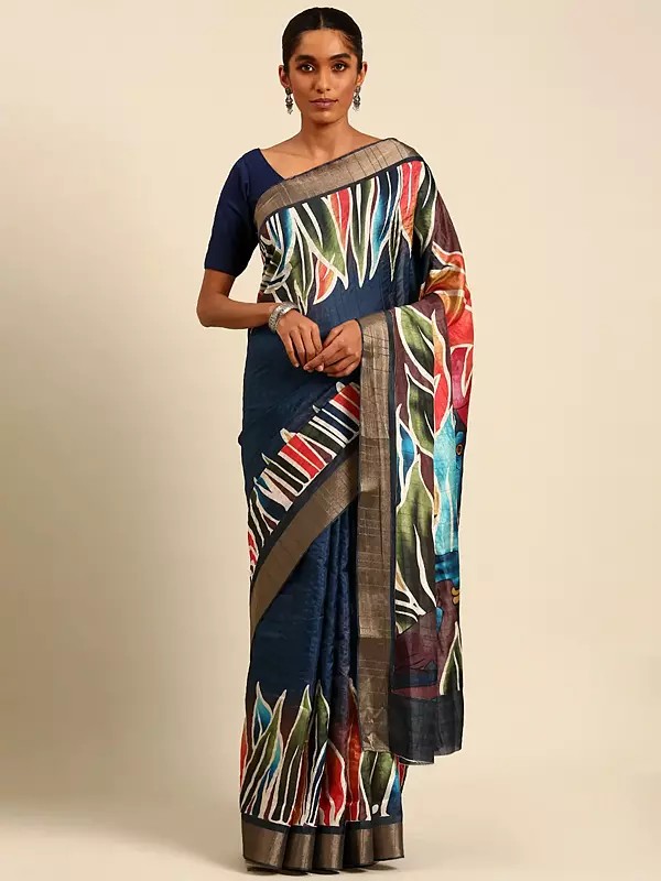 Pickled-Bluewood Cotton Digital Print Designer Festival Wear Saree With Blouse