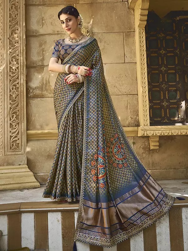 Silk Gota With Handwork Designer Saree With Blouse & Tassels Pallu For Casual Occasion