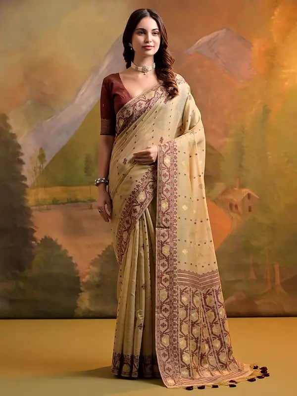 Muga Cotton Thread Woven Festive Wear Saree With Attractive Tassels Pallu