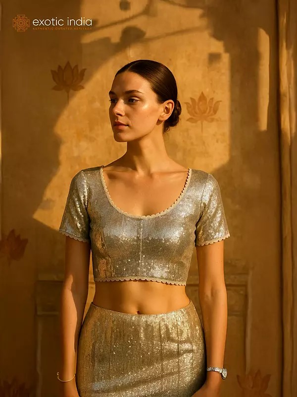 Ivory Sequined Choli with Faux Pearls