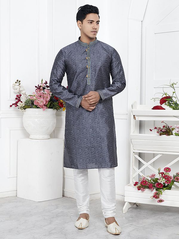 All Over Floral Print Attractive Jacquard Silk Brocade Festive Wear Kurta Pajama Set
