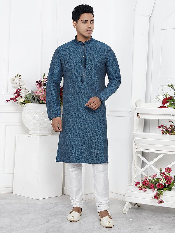 Straight Attractive Jacquard Silk Brocade Kurta With Churidar Pajama