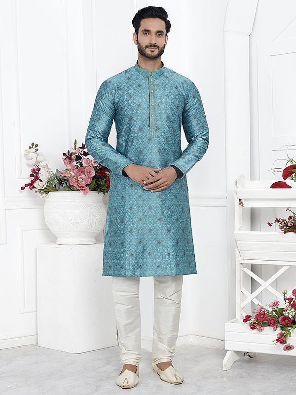 Festive Wear Elegant Floral Print All Over Jacquard Silk Brocade Kurta With Pajama