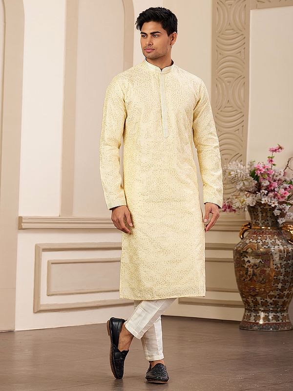 Art Banarasi Silk Thread And Sequins Work Straight Kurta Pajama Set For Festive Occasion