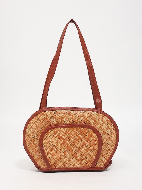 Eco Friendly Handmade Bamboo Shoulder Bag with Zipper Closure