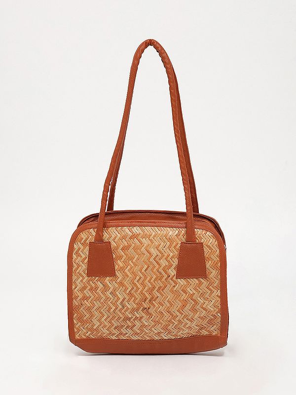 Handcrafted Bomboo Shoulder Bag with Dual Zip