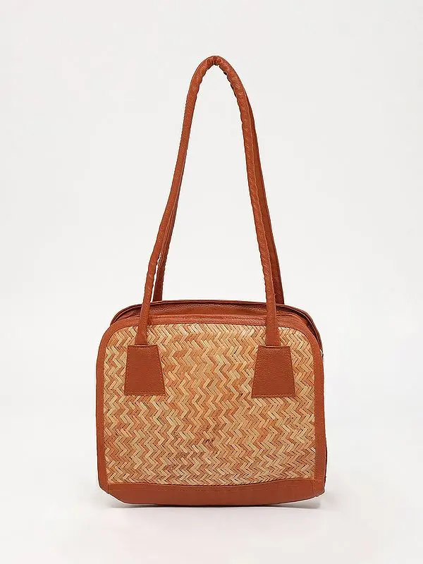 Handcrafted Bomboo Shoulder Bag with Dual Zip