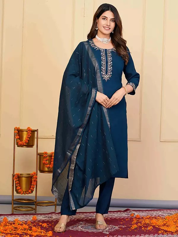 Sequins Embroidery Work Viscose Chanderi Festive Wear Attractive Salwar Suit With Matching Dupatta