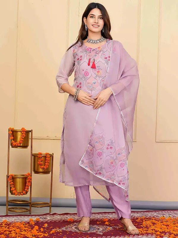 Stylish Organza Printed Salwar Suit With Matching Dupatta For Festive Occasion