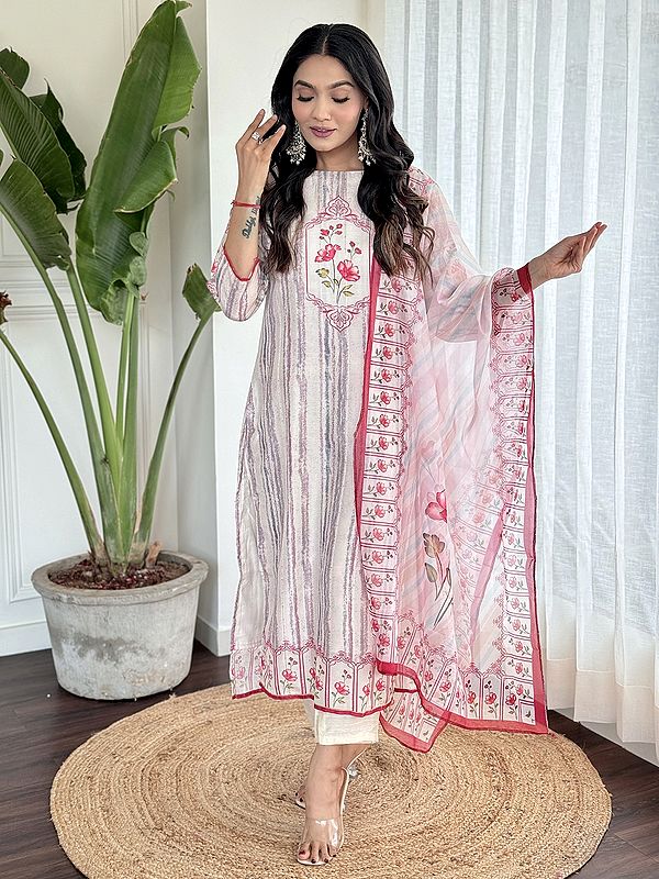 Floral Print A-Line Viscose Chanderi Festive Wear Kurta Set With Attractive Dupatta