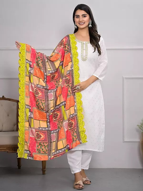 Attractive Sequins Work Viscose Silk Festive Wear Kurta Set With Printed Traditional Dupatta
