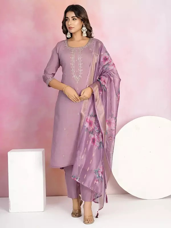 Chanderi Sequins And Embroidery Work Designer Kurta Set With Jacquard Printed Dupatta