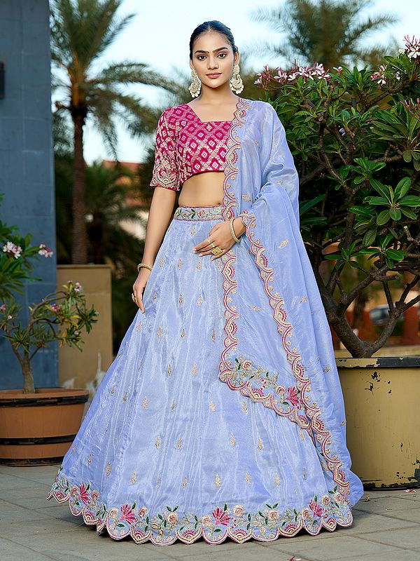 Pure Cosmos Viscose Gota Patti And Embroidery Sequins Work Lehenga Choli With Dupatta