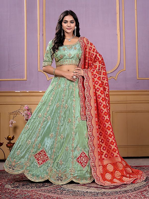 Stunning Gotta Patti With Sequins Work Pure Cosmos Viscose Lehenga Choli With Dupatta