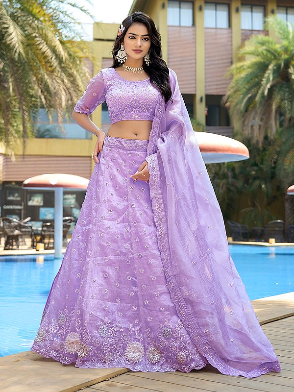 Embellished Sequins And Zarkan Work Pure Organza Elegant Lehenga Choli With Matching Dupatta
