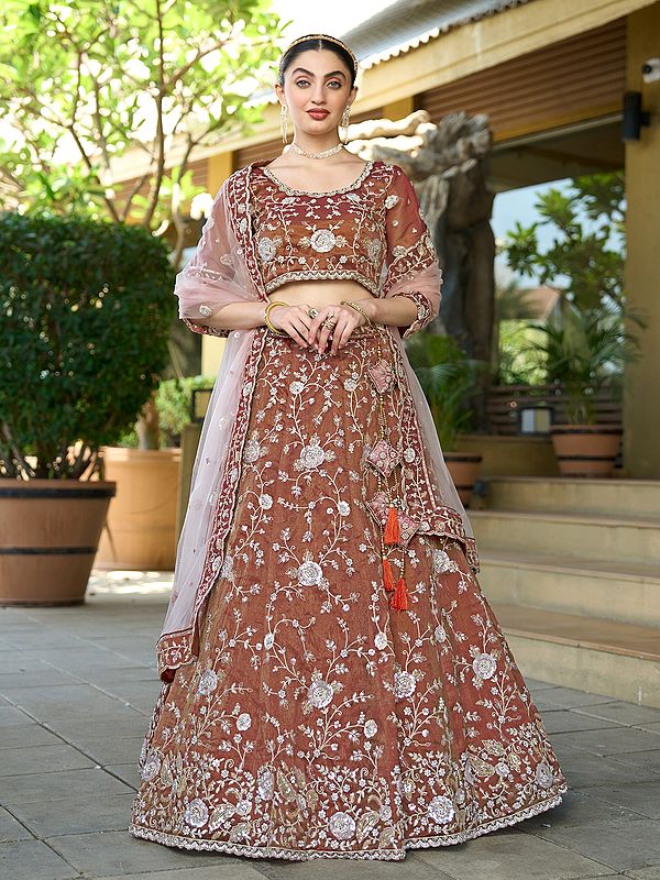 Pure Cosmos Tissue Zarkan And Sequins Work Stunning Wedding Wear Lehenga Choli