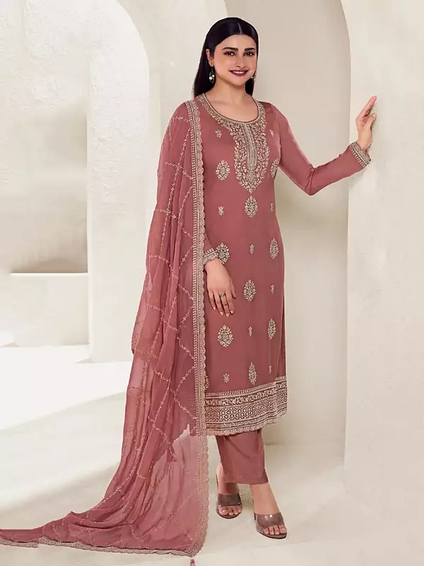 Organza Elegant Sequins And Embroidery Work Salwar Suit With Matching Dupatta