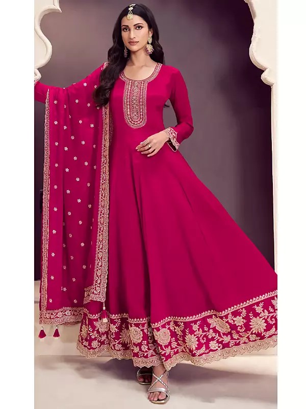 Designer Thread Sequins And Embroidery Work Attractive Anarkali Suit With Dupatta