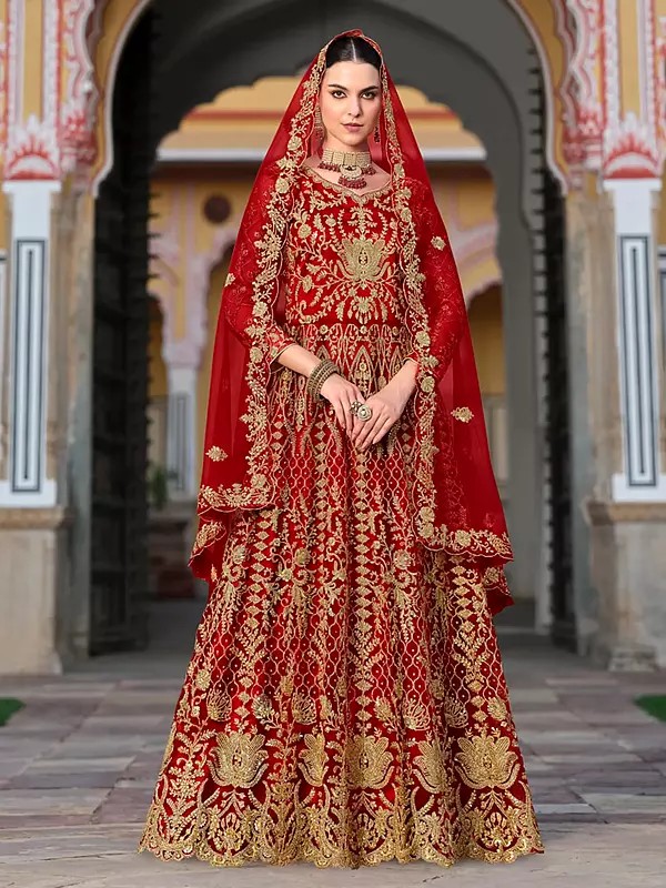 Stunning Heavy Embroidery Work Festive Wear Net Anarkali Gown With Matching Dupatta
