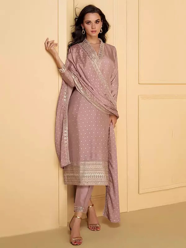 Viscose Elegant Sequins And Embroidery Work Straight Festive Wear Kurta With Matching Dupatta