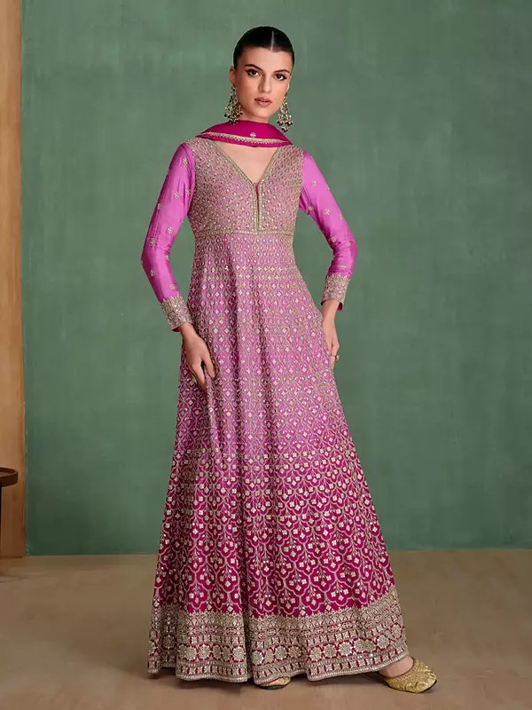 Chinon Elegant Embroidery And Sequins Work Traditional Anarkali Gown With Matching Dupatta