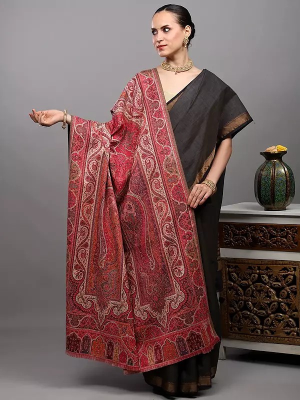 Kani Jamawar Shawl from Punjab with Woven Multicolor Flowers and Paisleys All-Over