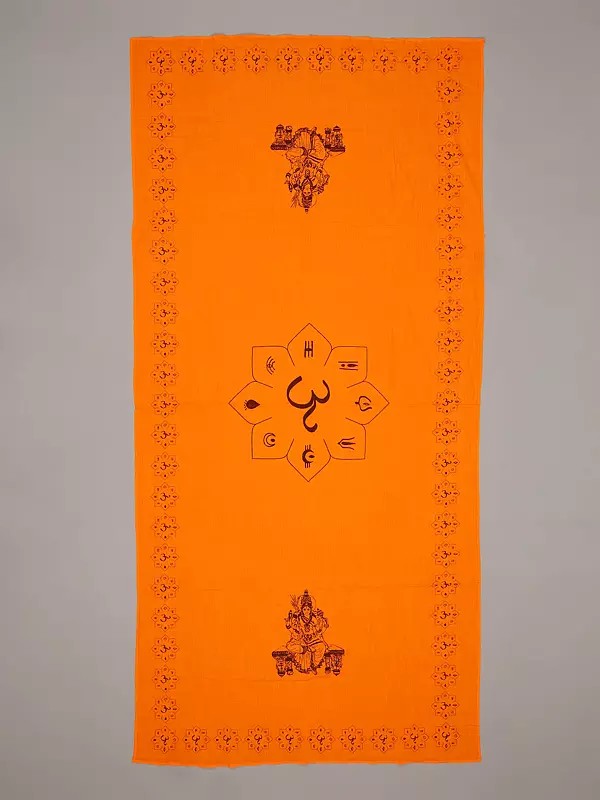 Vibrant-Orange Pure Cotton Printed Mata Lalita Tripura Sundari Prayer Dupatta with Om Symbol