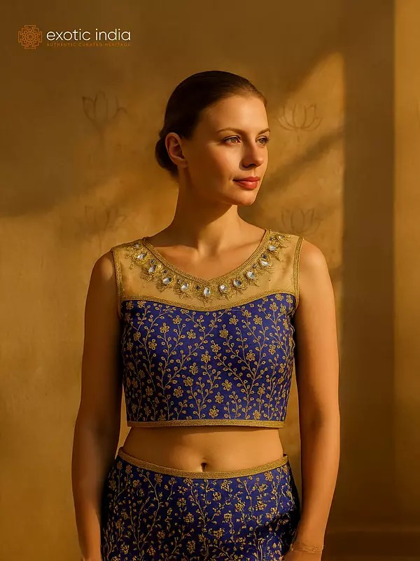 Golden Embroidered Wedding Choli from Jodhpur with Crystals and Mirrors