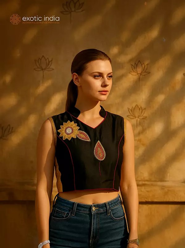 Safari Long Kaftan from Kashmir Embellished with Multicolor Crystals and Sequins