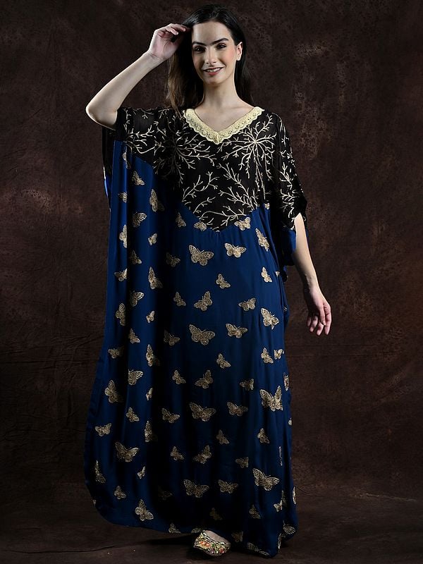 Set-Sail Long Kaftan with Aari Embroidered Butterflies