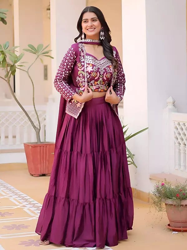 Pure Chinon Embroidery And Sequins Work Designer Lehenga Choli With Matching Dupatta