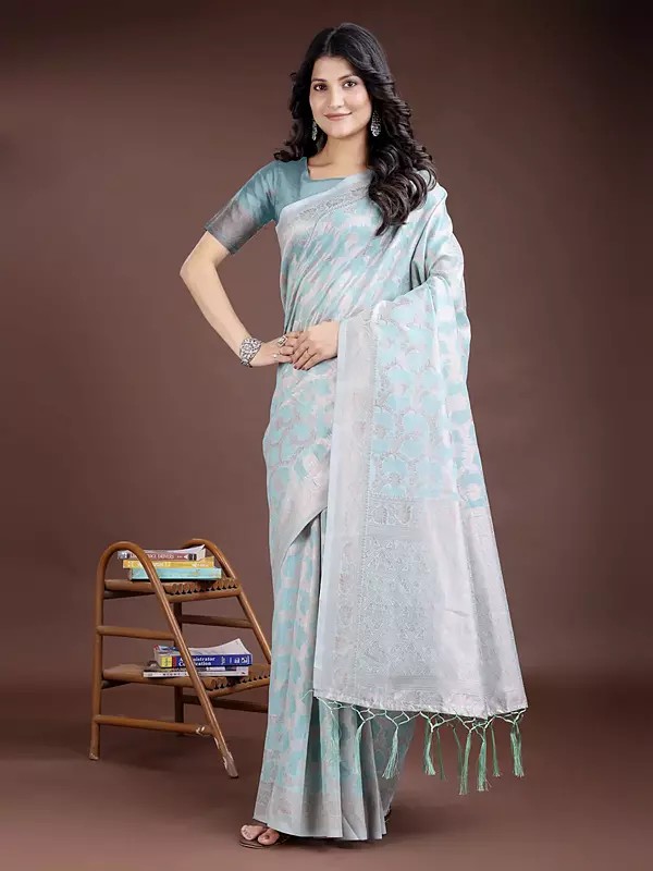Linen Cotton Weaving Work Elegant Festive Wear Saree With Blouse
