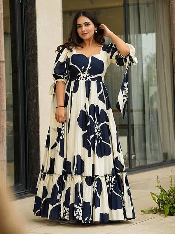 Cotton Big Floral Motifs Heavy Digital print Attractive Flared party Wear Gown