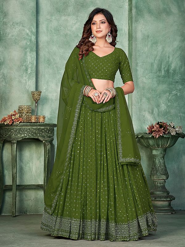 Georgette Embroidery And Sequins Work Wedding Wear Lehenga Choli With Matching Dupatta